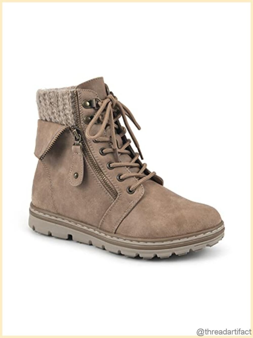 Women's Ankle Bootie Knit Sweater Trim Cushioned Insole Zip